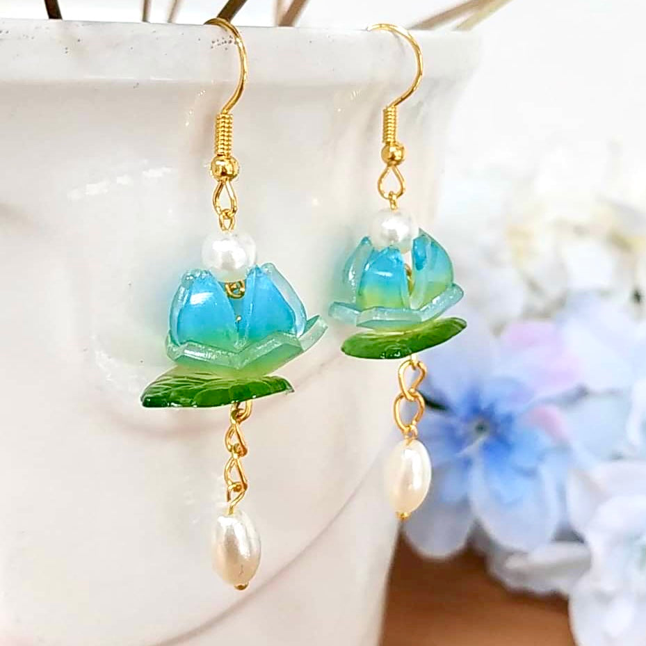 Handmade Blue Lotus Earring