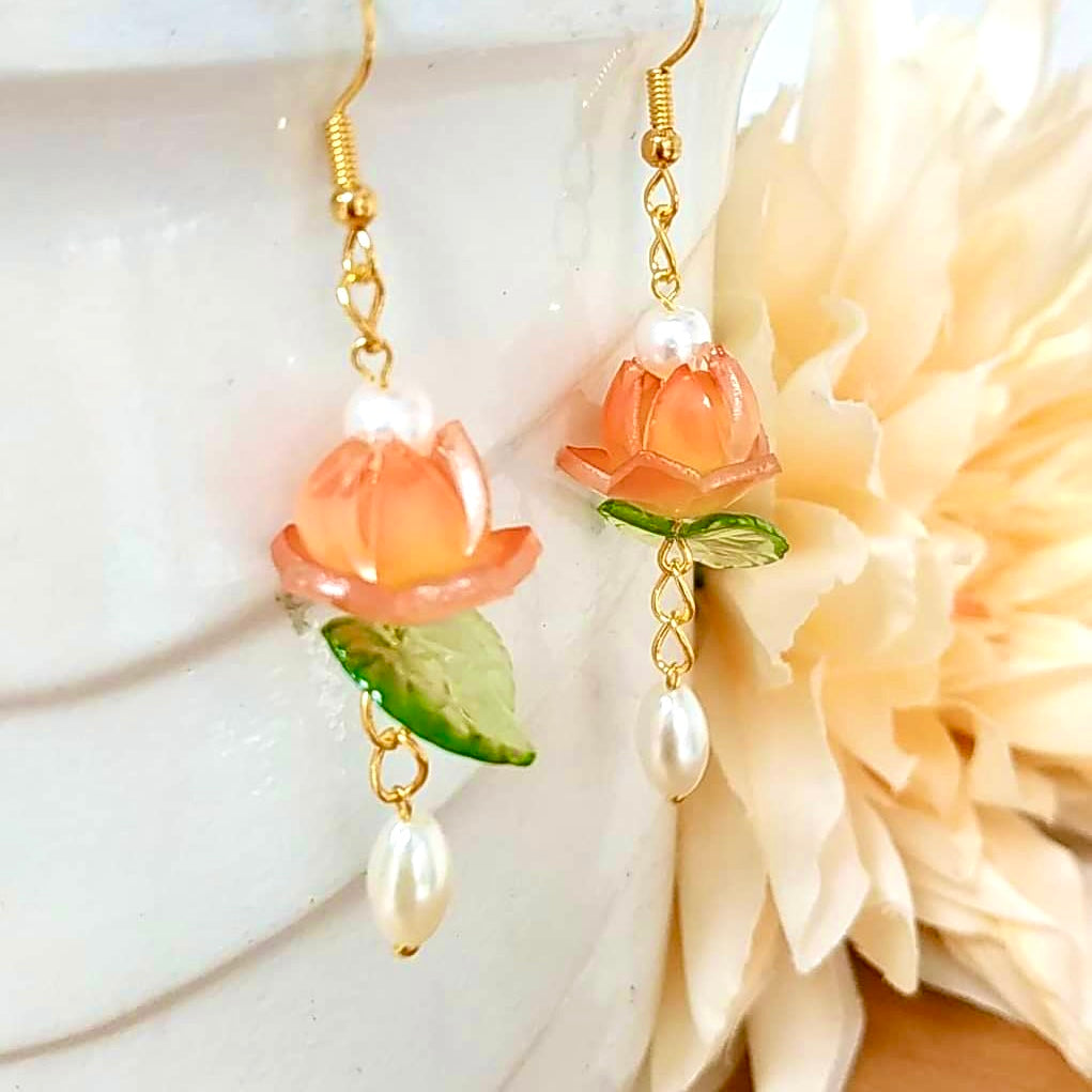 Handmade Orange Lotus Earring
