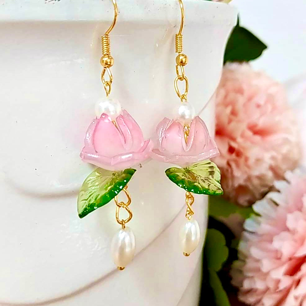 Handmade Pink Lotus Earring