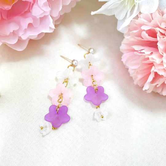Purple Flower Bead Earring